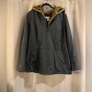 White Stag Black  Jacket with Tan Fur on the hood